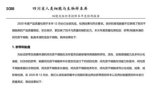 2020年细胞及组织质控样本年度检测报告